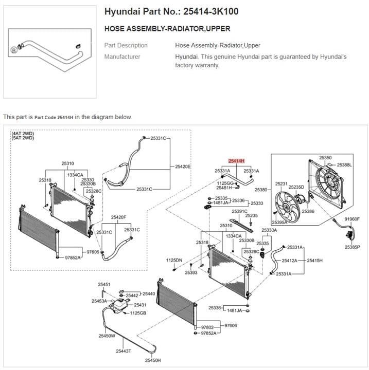 Патрубки. Патрубок системы охлаждения HYUNDAI 254143K100