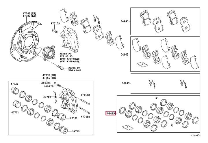 Ремкомплекты тормозных суппортов. Ремкомплект супорта TOYOTA 044780C050