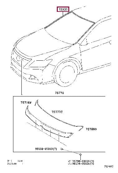 Элементы тюнинга. Молдинг вітрового (лобового) скла TOYOTA 7553133140