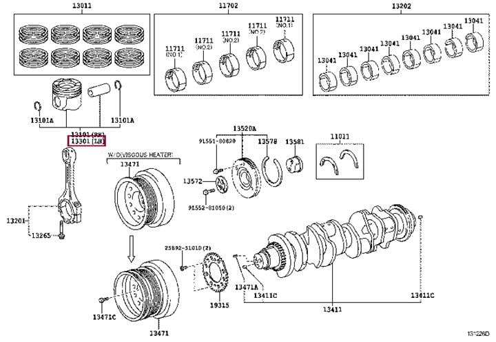 Поршни. Поршень TOYOTA 133010W011B0