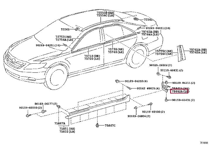 Элементы тюнинга. Кронштейн кріплення молдинга дверей, лівий TOYOTA 7586233011