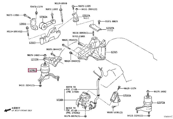 Подушки двигателя. Права подушка двигуна TOYOTA 1236231040