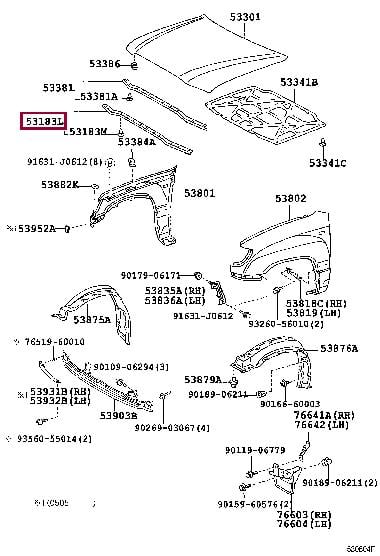 Уплотнительные кольца Резинка уплотнительная капота TOYOTA 5318360071 1