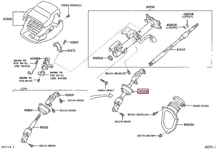 Валы рулевые. Вал рульового керування TOYOTA 4522033270