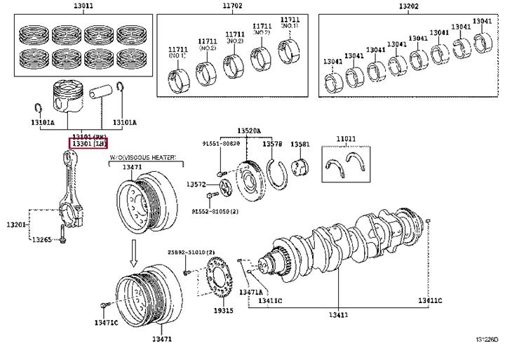 Поршни. Поршень TOYOTA 133010W011B0
