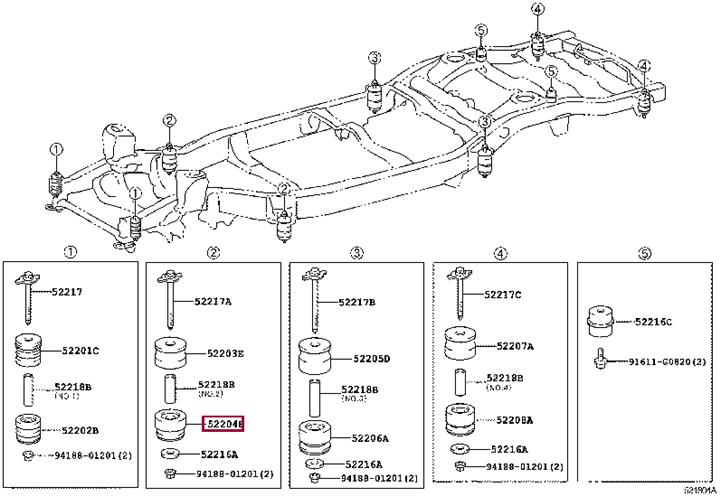 Рычаги. Сайлентблок рами кузова TOYOTA 5220460090