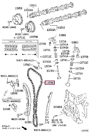 Цепи грм. Ланцюг ГРМ TOYOTA 1350647030