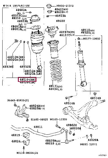 Газомасляный. Пневматична стійка передня права з амортизатором TOYOTA 4801050140