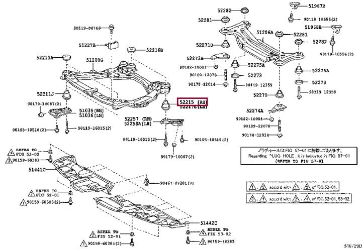 Балки. Cushion, front suspension member body mounting, rear TOYOTA 5221528010