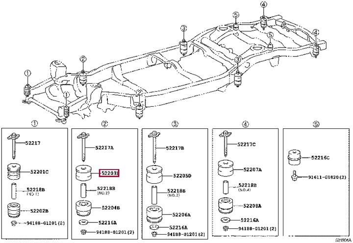Рычаги. Сайлентблок рамы кузова TOYOTA 5220360090