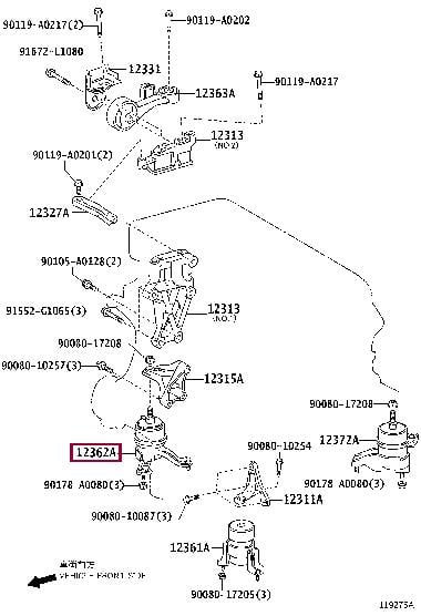 Подушки двигателя. Подушка двигуна TOYOTA 1236236052