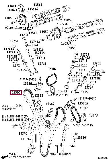 Цепи грм. Ланцюг ГРМ TOYOTA 1350631010